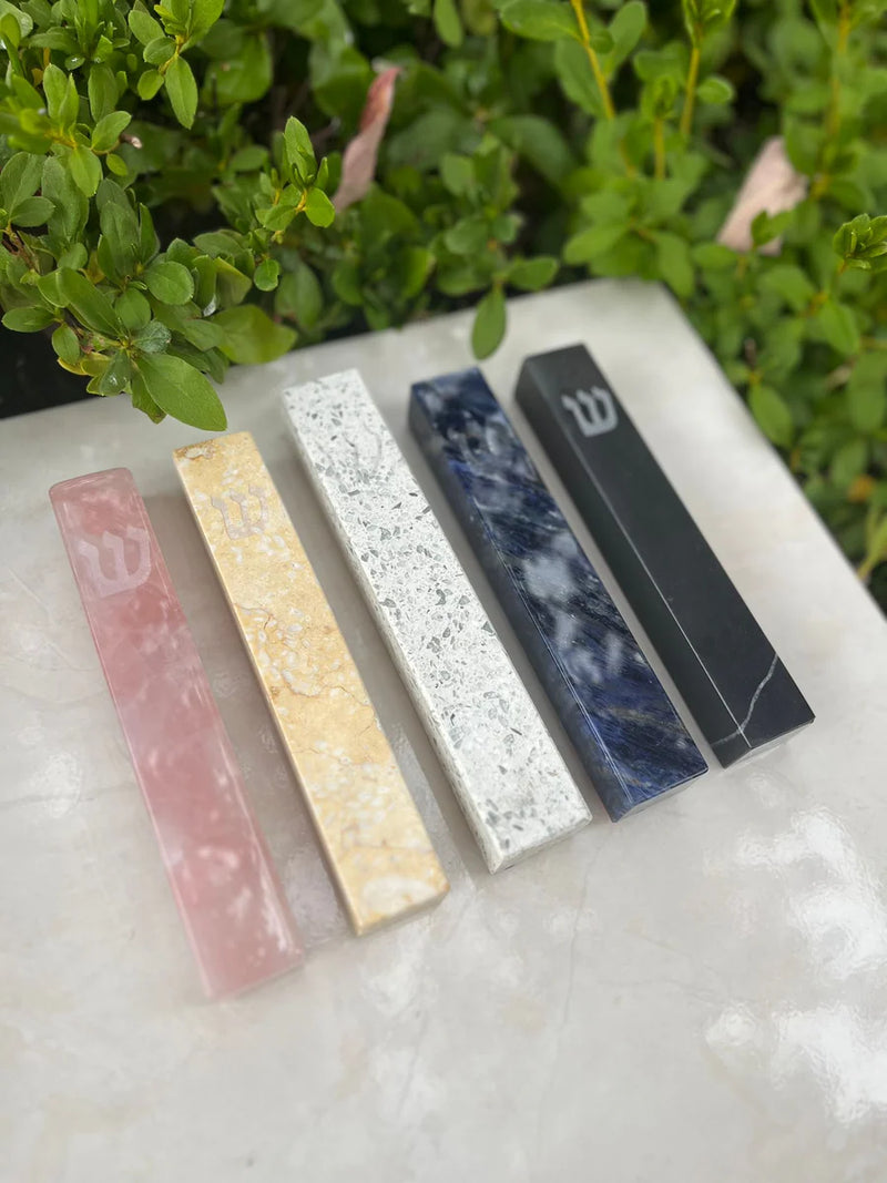 Beige Stone Quarts Shin Engraved Mezuzah