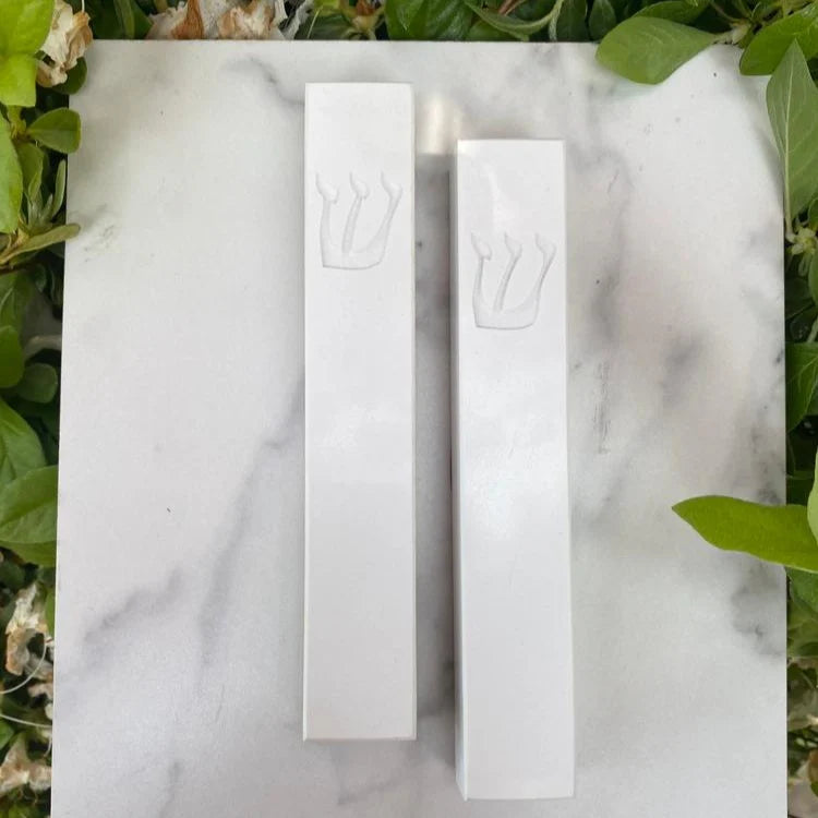 Classic White Quarts Shin Engraved Mezuzah