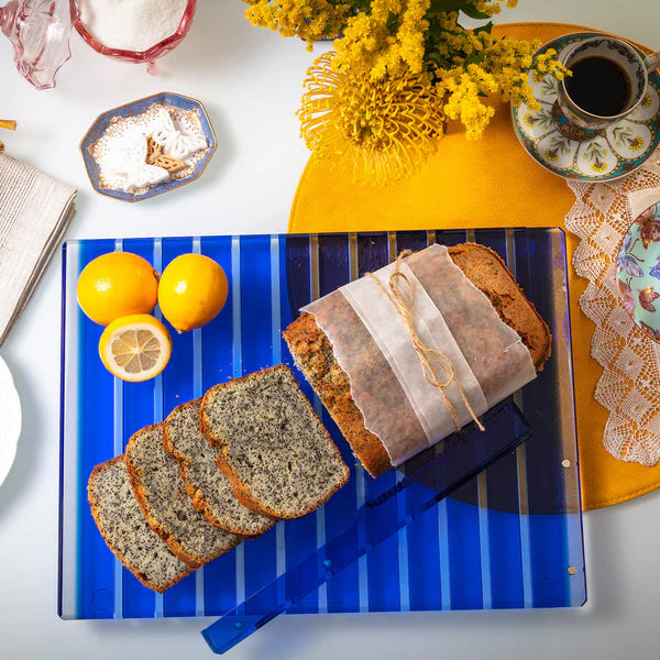 Striped Challah Board Blue