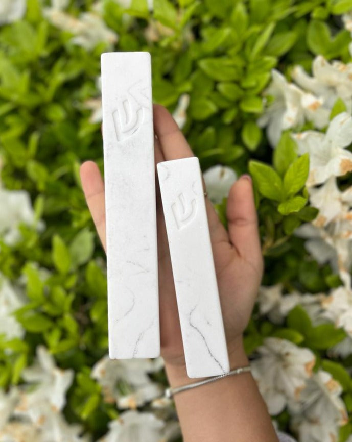 White Classic Shin Marble Stone Mezuzah