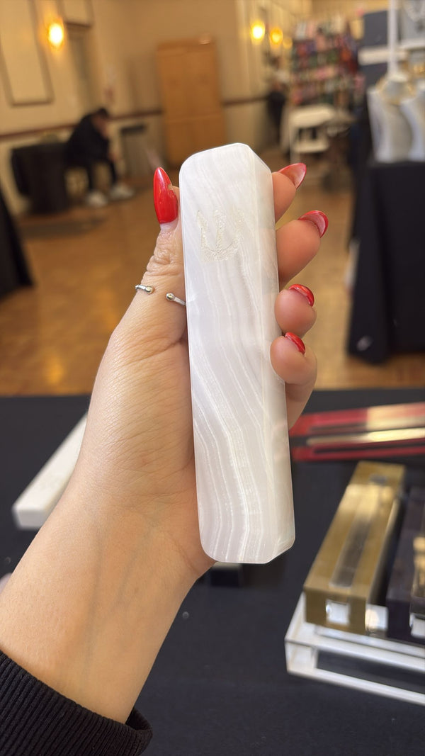 White Crystal Engraved Mezuzah