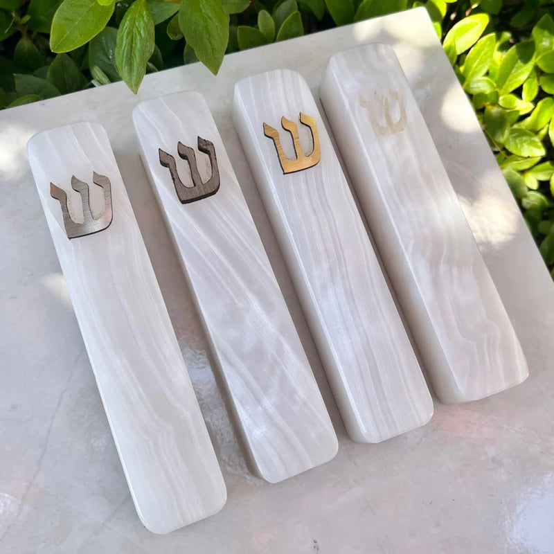 White Crystal Engraved Mezuzah