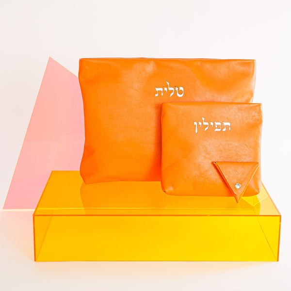 Kinor David Orange Talit and Tefillin Bags