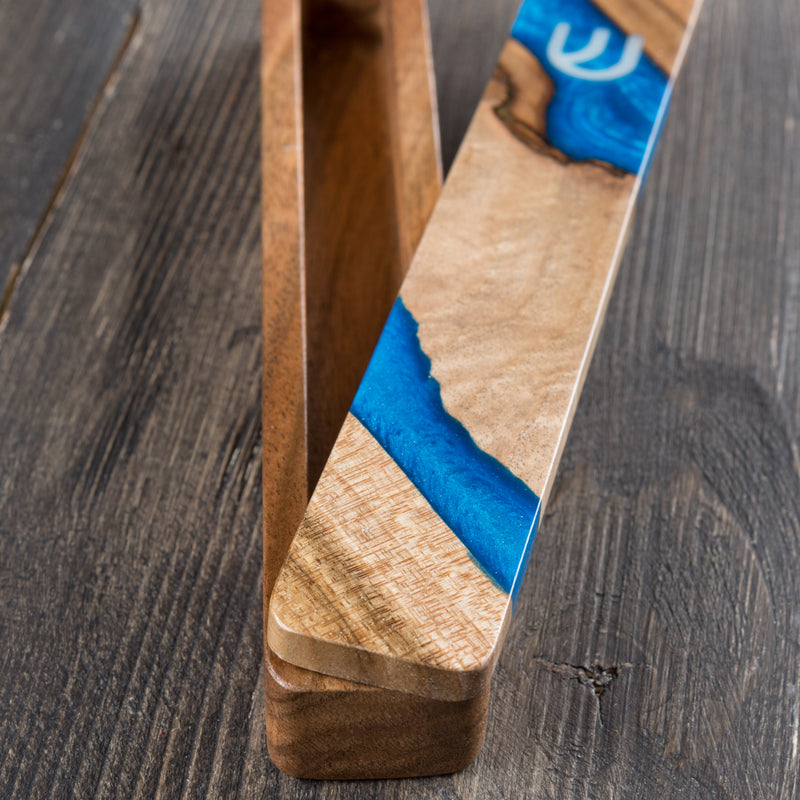 Blue Wood Mezuzah