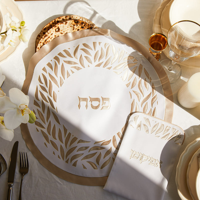 Matzah Cover Satin Leaves Set