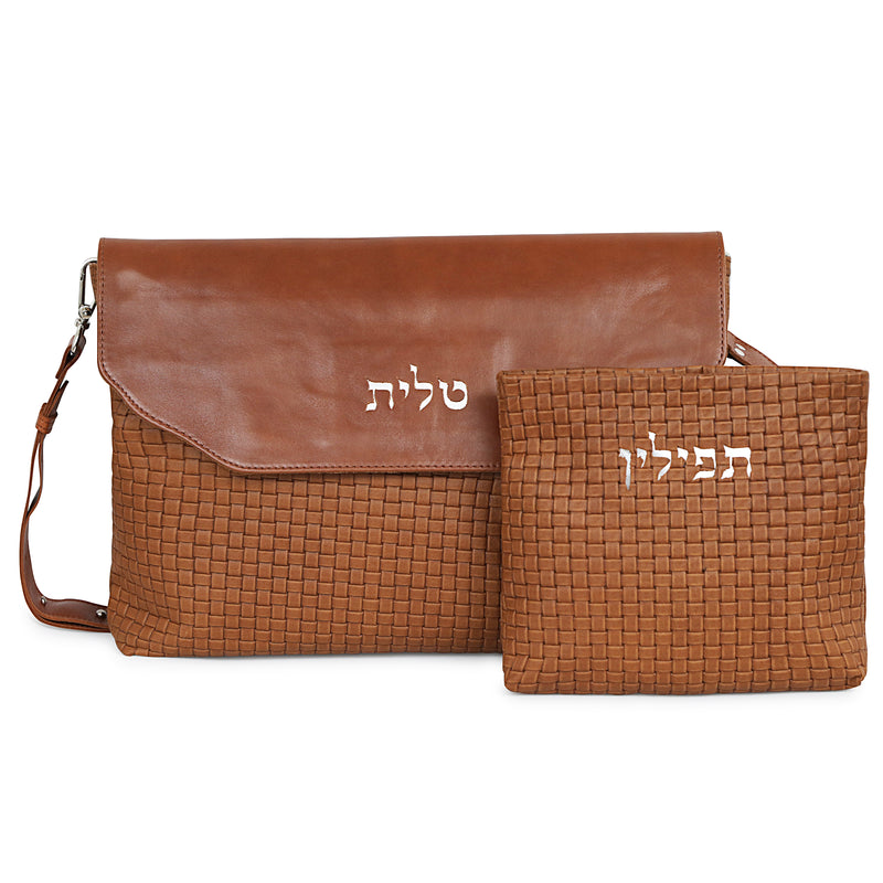 Braided Style Leather Talit and Tefillin Bags