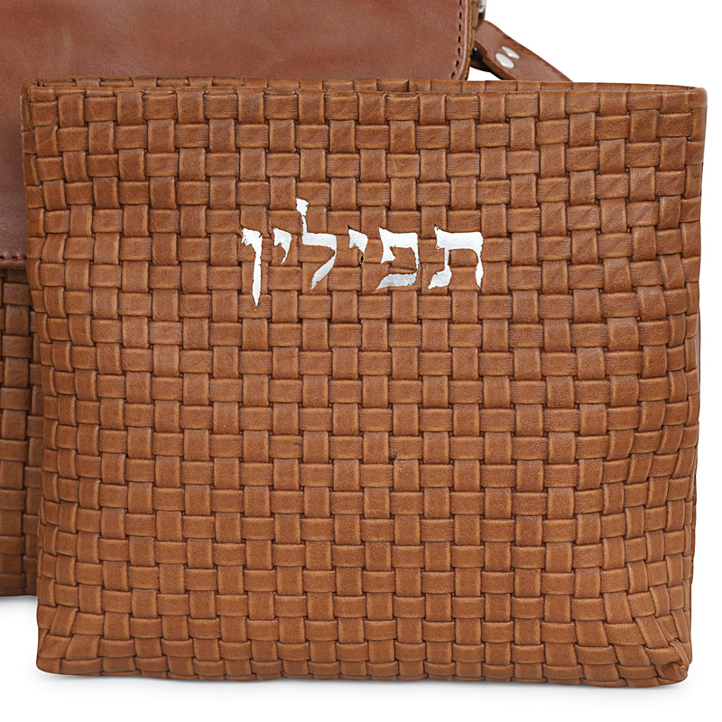 Braided Style Leather Talit and Tefillin Bags