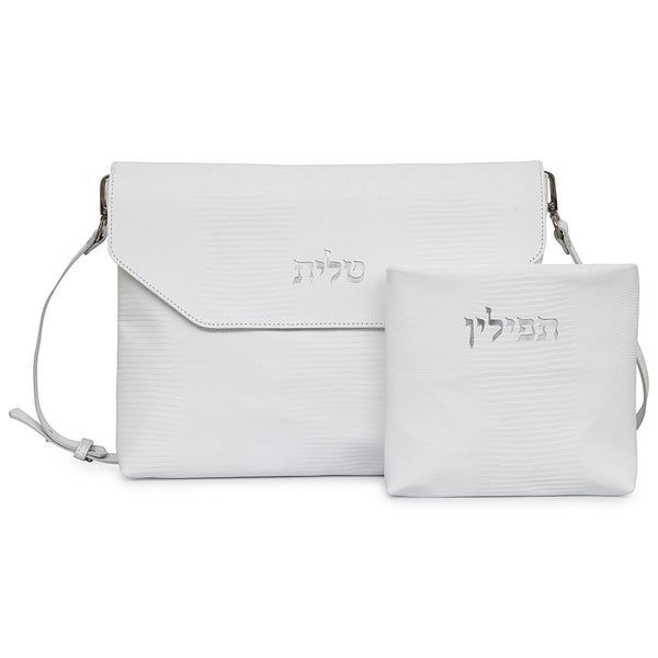 Kinor David White Talit and Tefillin Bags