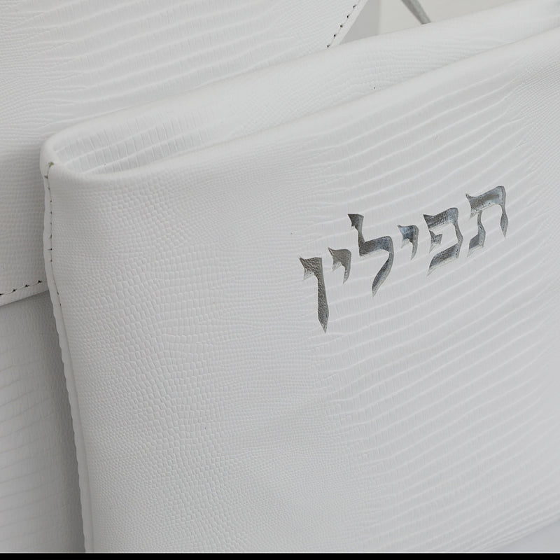 Kinor David White Talit and Tefillin Bags