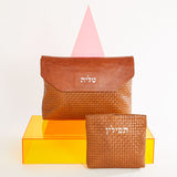 Braided Style Leather Talit and Tefillin Bags